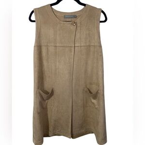 209WST38 NEW YORK Tan Suede Sleeveless Cape Cardigan Size 12